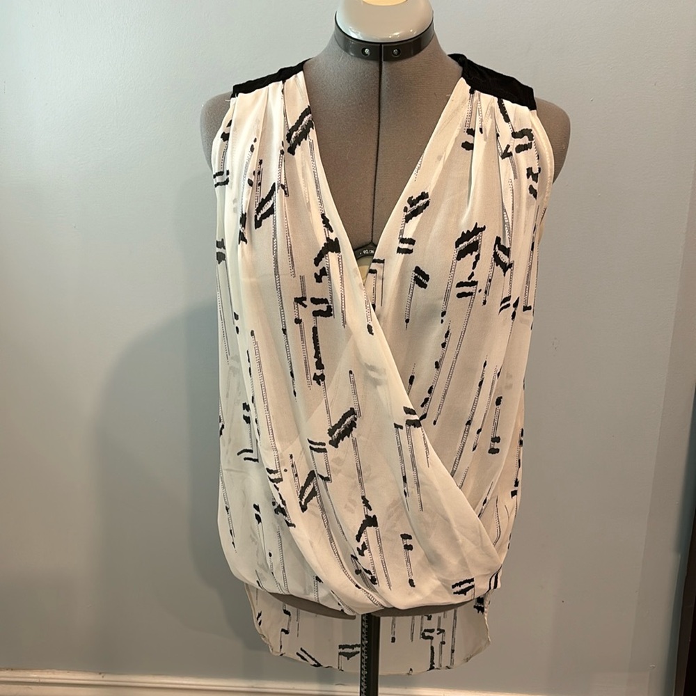 Black and white abstract print sheer blouse. Size small